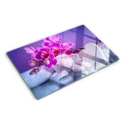 Skleněné krájecí prkénko Orchideje na kamenech