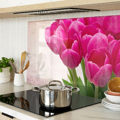 Krájecí prkénko skleněné Tulipánové květy na růžovém pozadí