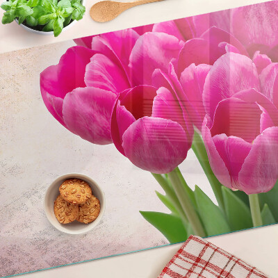 Krájecí prkénko skleněné Tulipánové květy na růžovém pozadí