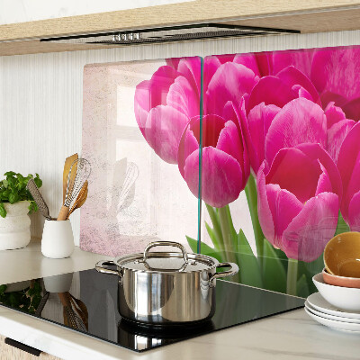 Krájecí prkénko skleněné Tulipánové květy na růžovém pozadí
