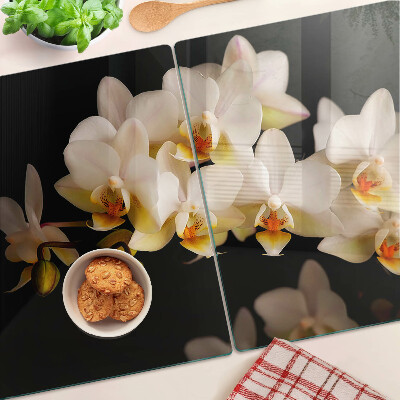 Krájecí prkénko skleněné Orchideje na černém pozadí