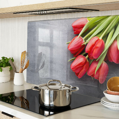 Skleněné krájecí prkénko Tulipány na šedém pozadí