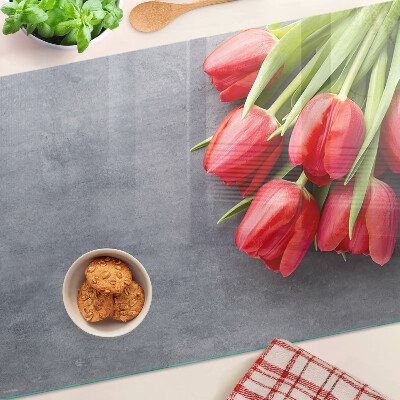 Skleněné krájecí prkénko Tulipány na šedém pozadí