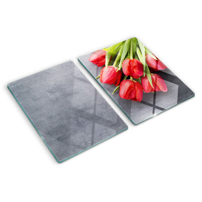 Skleněné krájecí prkénko Tulipány na šedém pozadí