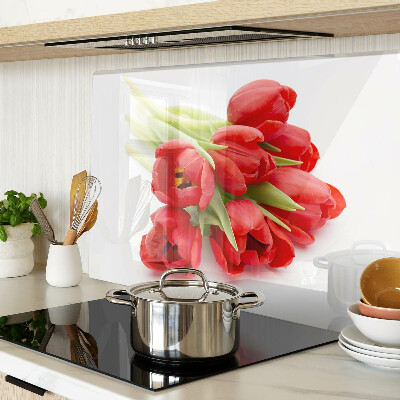 Krájecí prkénko skleněné Červené tulipány na bílém pozadí