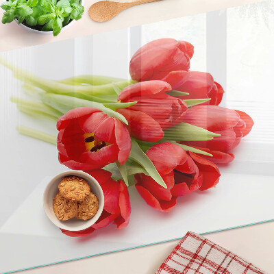 Krájecí prkénko skleněné Červené tulipány na bílém pozadí