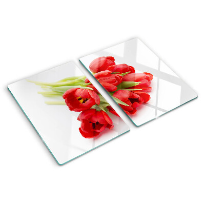 Krájecí prkénko skleněné Červené tulipány na bílém pozadí