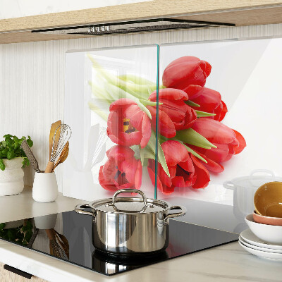 Krájecí prkénko skleněné Červené tulipány na bílém pozadí