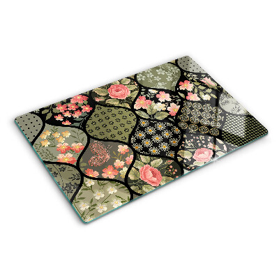 Skleněná deska do kuchyně Květinový patchwork s geometrickými vzory