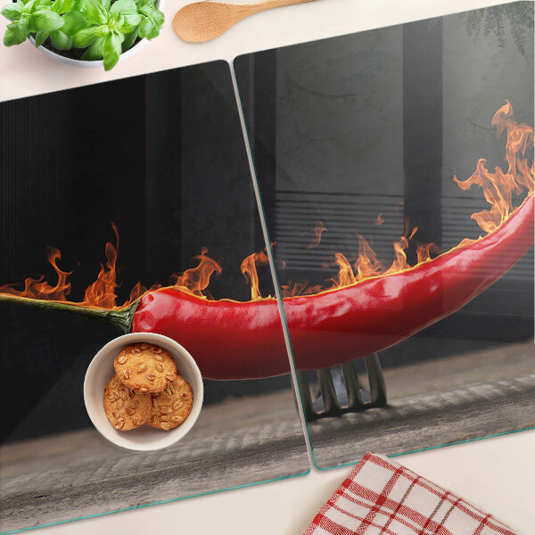 Skleněné krájecí prkénko Oheň a chilli paprička