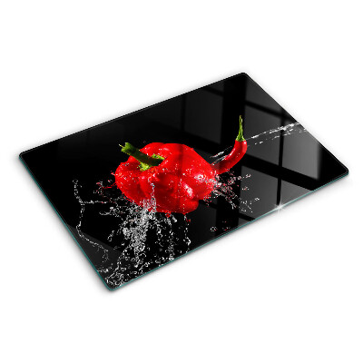 Skleněná krájecí deska Červená paprika ve vodě