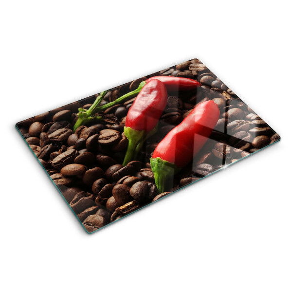 Krájecí prkénko skleněné Káva a chilli papričky