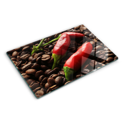 Krájecí prkénko skleněné Káva a chilli papričky