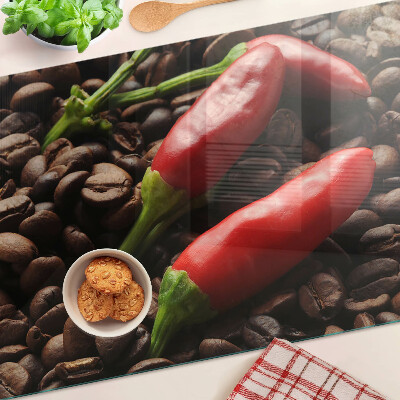 Krájecí prkénko skleněné Káva a chilli papričky