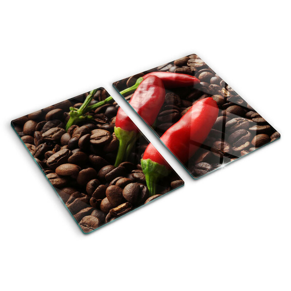 Krájecí prkénko skleněné Káva a chilli papričky