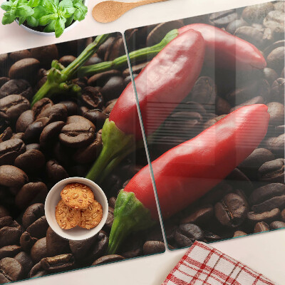 Krájecí prkénko skleněné Káva a chilli papričky