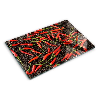 Skleněné krájecí prkénko Chilli papričky na černém pepři