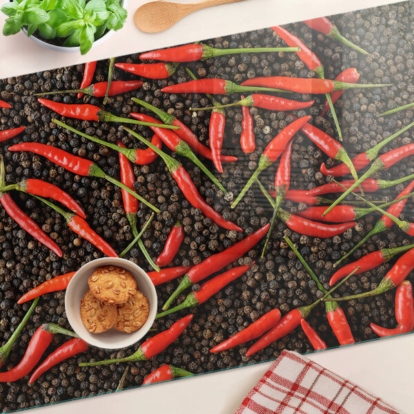 Skleněné krájecí prkénko Chilli papričky na černém pepři