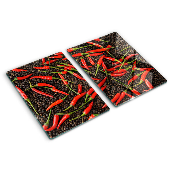 Skleněné krájecí prkénko Chilli papričky na černém pepři
