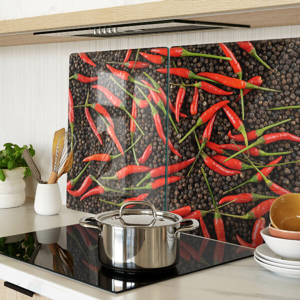 Skleněné krájecí prkénko Chilli papričky na černém pepři