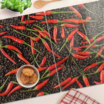 Skleněné krájecí prkénko Chilli papričky na černém pepři