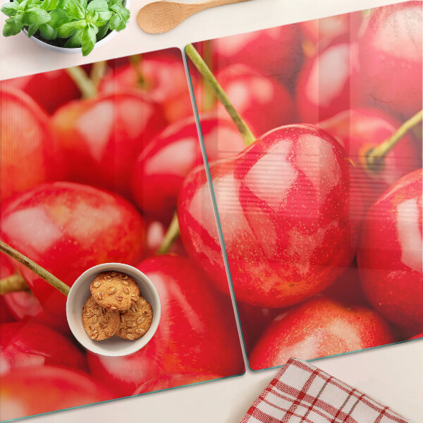 Krájecí prkénko skleněné Třešně na červeném pozadí