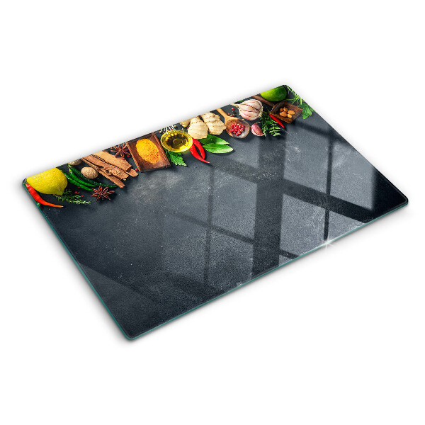 Krájecí prkénko skleněné Kuchyňské koření a ingredience