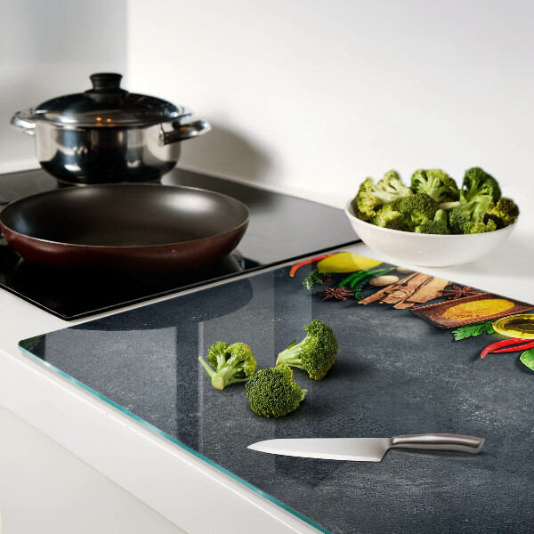 Krájecí prkénko skleněné Kuchyňské koření a ingredience