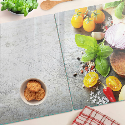 Skleněné krájecí prkénko Kuchyňské ingredience a bylinky