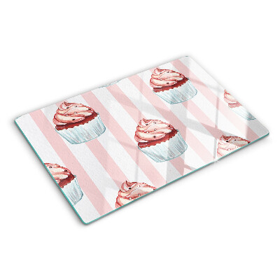 Krájecí prkénko skleněné Cupcaky s růžovými pruhy