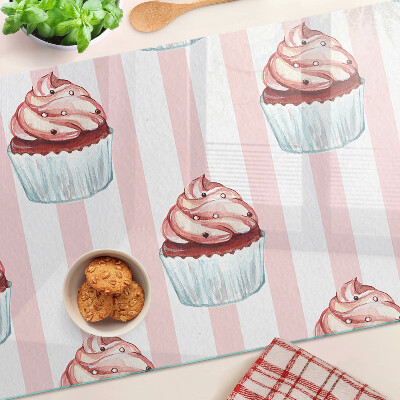 Krájecí prkénko skleněné Cupcaky s růžovými pruhy