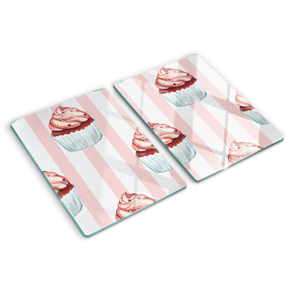 Krájecí prkénko skleněné Cupcaky s růžovými pruhy