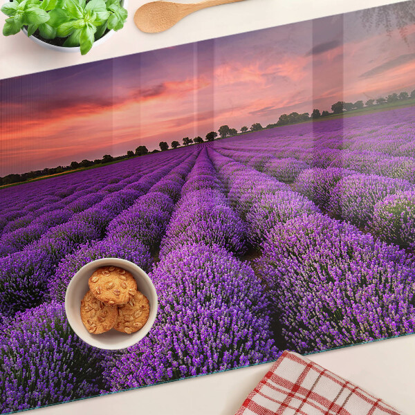 Skleněná deska do kuchyně Levandulové pole při západu slunce