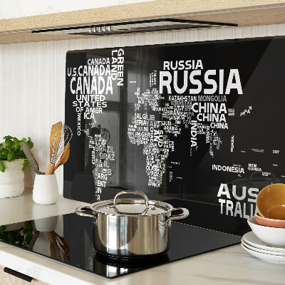 Skleněná deska do kuchyně Mapa světa s názvy zemí