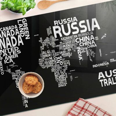 Skleněná deska do kuchyně Mapa světa s názvy zemí
