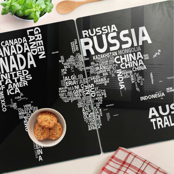 Skleněná deska do kuchyně Mapa světa s názvy zemí