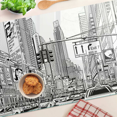 Skleněné krájecí prkénko New York ve stylu komiksu