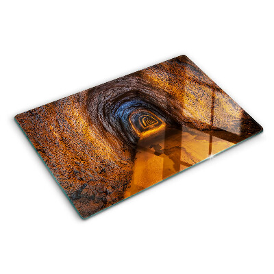 Skleněná deska do kuchyně Tunel v jeskyni s osvětlením