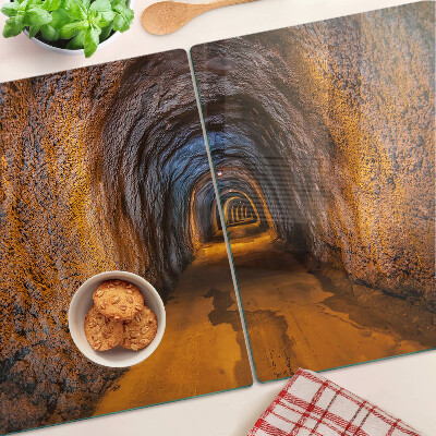 Skleněná deska do kuchyně Tunel v jeskyni s osvětlením