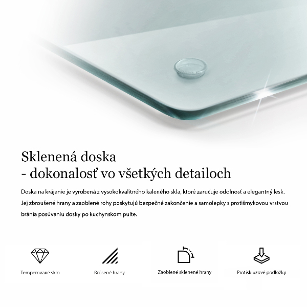 Skleněná obdélníková krájecí deska průhledná