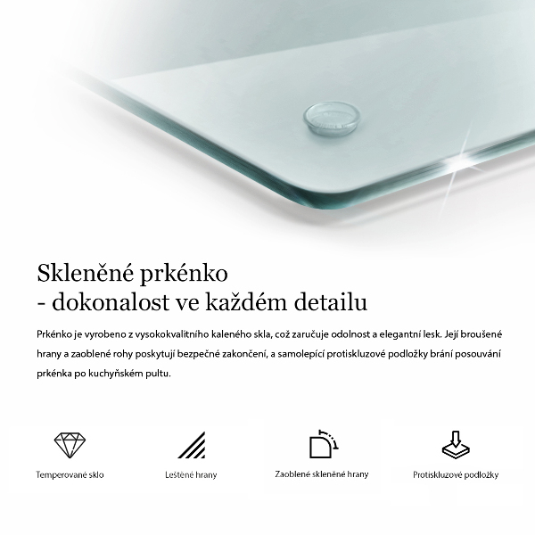 Skleněná obdélníková krájecí deska průhledná