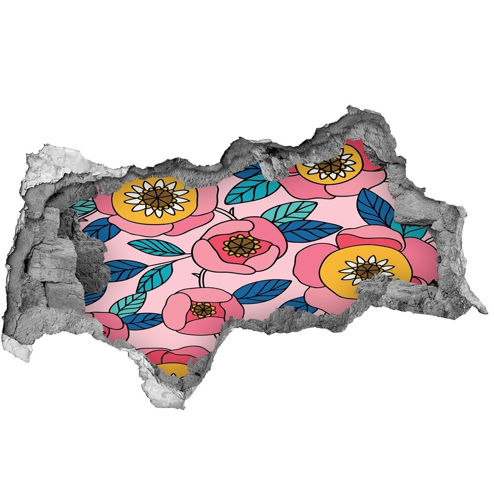 Nálepka 3D díra na zeď Růžové květiny