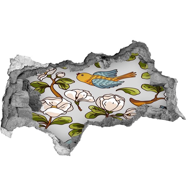 Díra 3D fototapeta nálepka Květinový ráj s ptákem