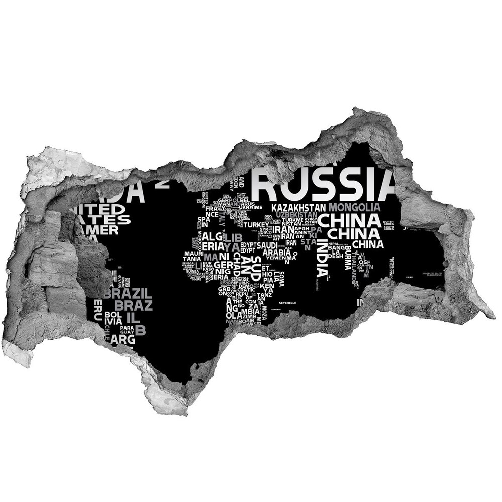Samolepící díra na stěnu Mapa světa nápis