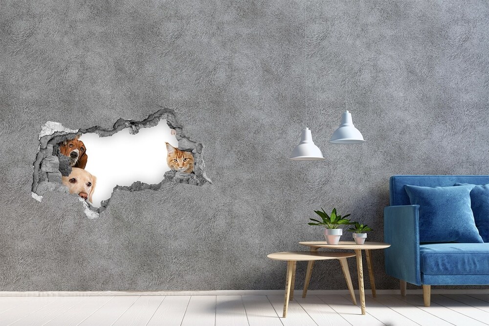 Díra 3D fototapeta na stěnu Psi a kočky