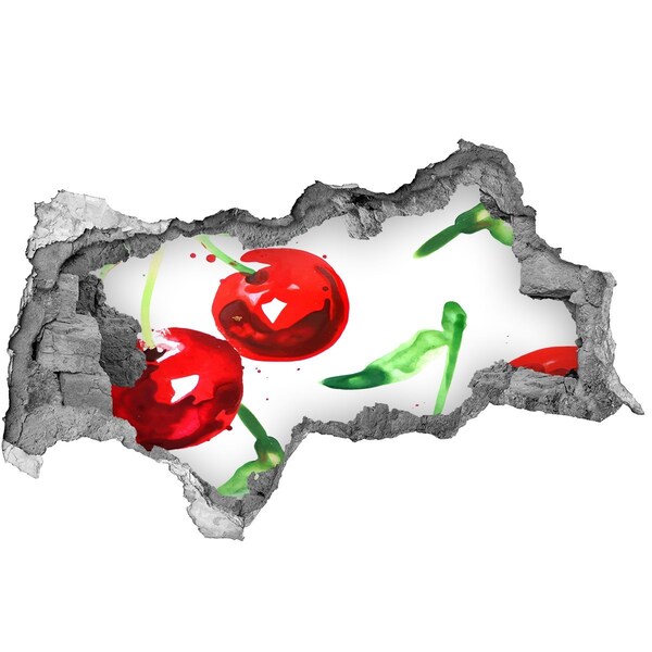 Samolepící nálepka beton Červené třešně v díře ve zdi