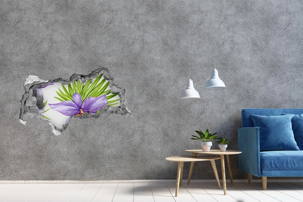 Nálepka 3D díra na zeď beton Orchidej