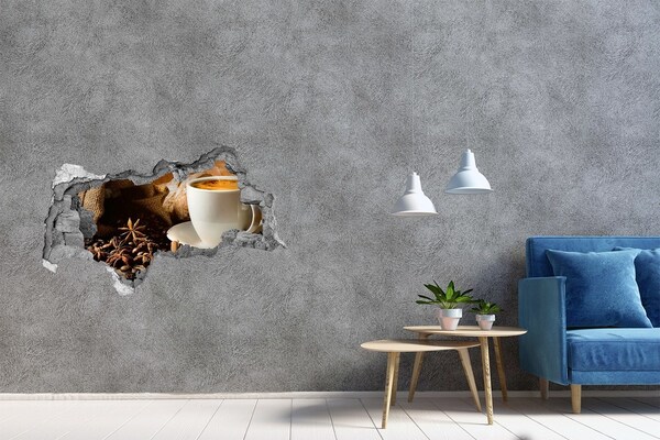 Nálepka 3D díra samolepící Káva a čerstvý chléb