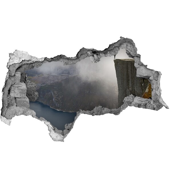 Díra 3D ve zdi nálepka Výhled z útesu nad fjordem