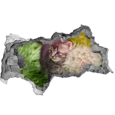 Díra 3D fototapeta nálepka Kočka s pampeliškou